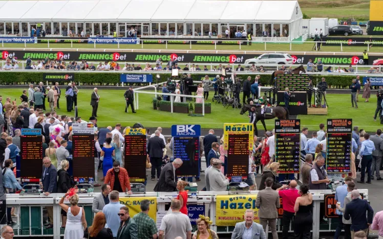 A line of bookmakers at Newcastle races