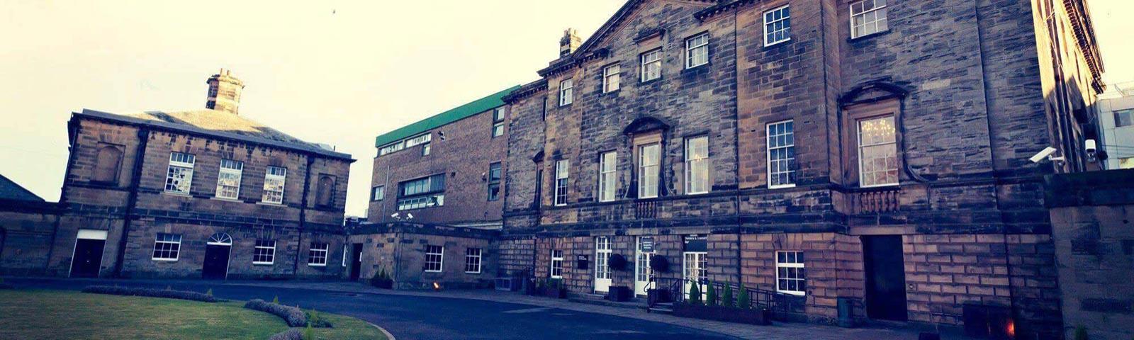 An exterior panoramic view of the Charles Brandling Room at Newcastle Racecourse.