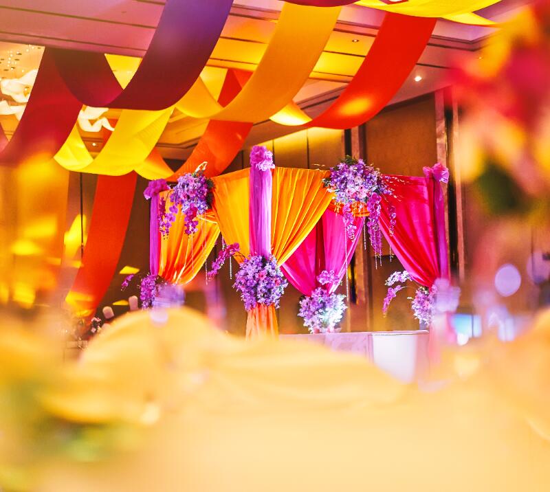 multicultural wedding, bright colours, wedding set up 
